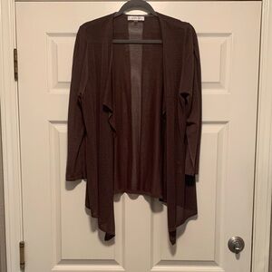 August Silk Brown Open-Front Draped Cardigan